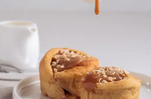 Serve Caramel Sauce on top of the cinnamon Rolls simple but authentic.