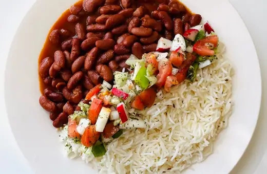 Beans and Rice is a delicious combo to serve with Mole.