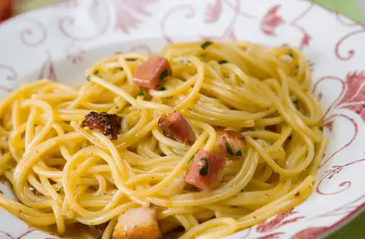  Spaghetti alla Carbonara goes excellent with chicken or pork chops and Grilled Steak.