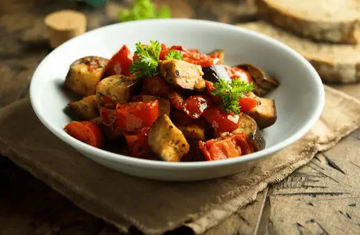 caponata is a great side dish to serve with shishito peppers