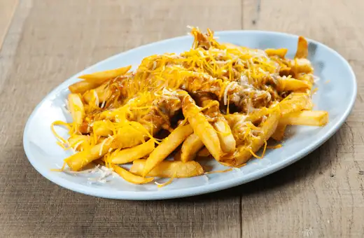 chili cheese fries are great dish to serve with corn dogs