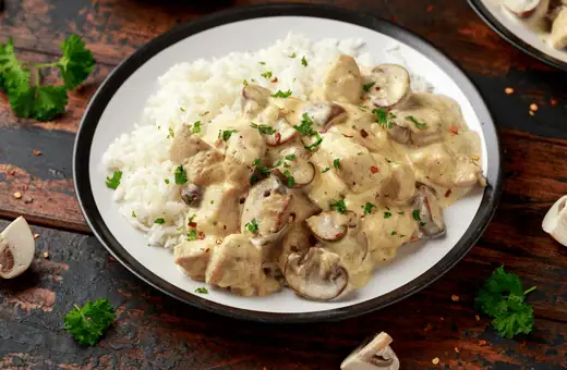 creamy mushrooms are great dishes to serve with peruvian chicken