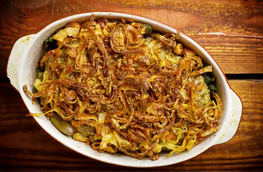 green bean casserole is a classic side dish that goes wonderfully with sliders
