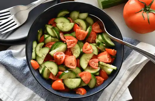 Cucumber Tomato Salad goes well with sea bass dressings
