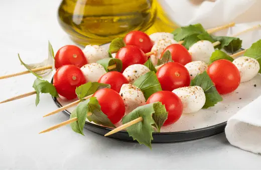 greek salad skewers is a great side to serve with olives