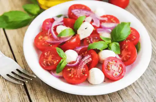 Italian Caprese Salad goes excellent with carbonara