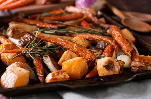 Roasting root vegetables brings natural sweetness and flavor to any meal. Carrots, potatoes, squash, and turnips work great in this dish. 