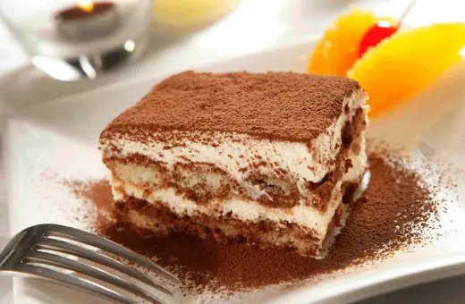 Tiramisu is an Italian dessert made with layers of coffee-soaked ladyfingers and cream cheese or mascarpone.
