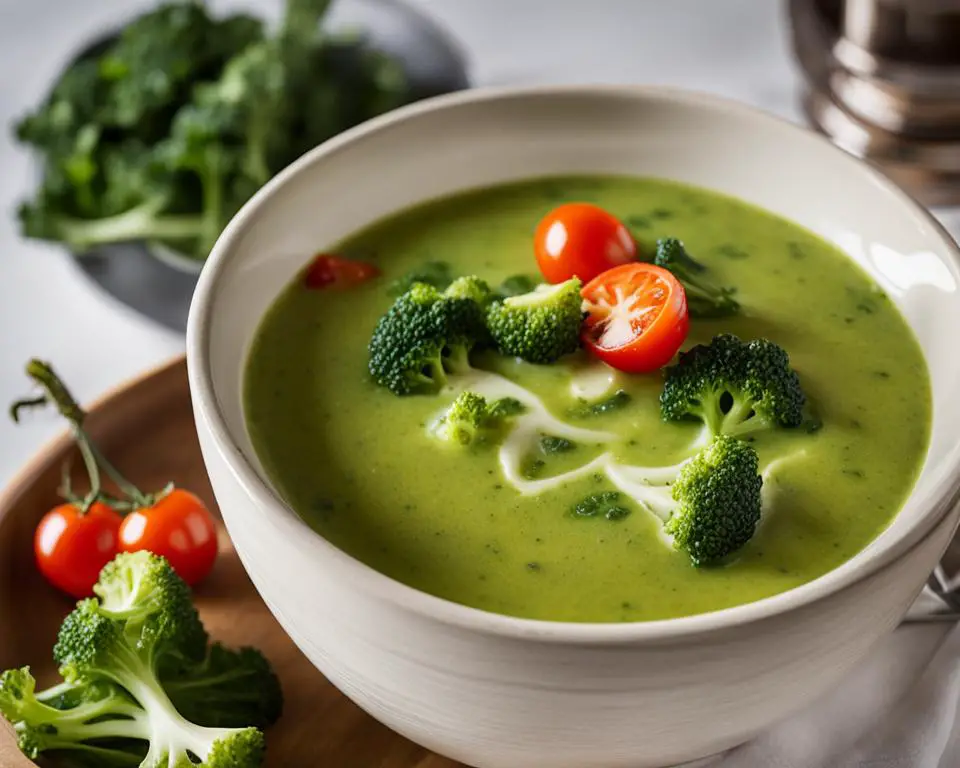 creamy broccoli soup and Caesar salad